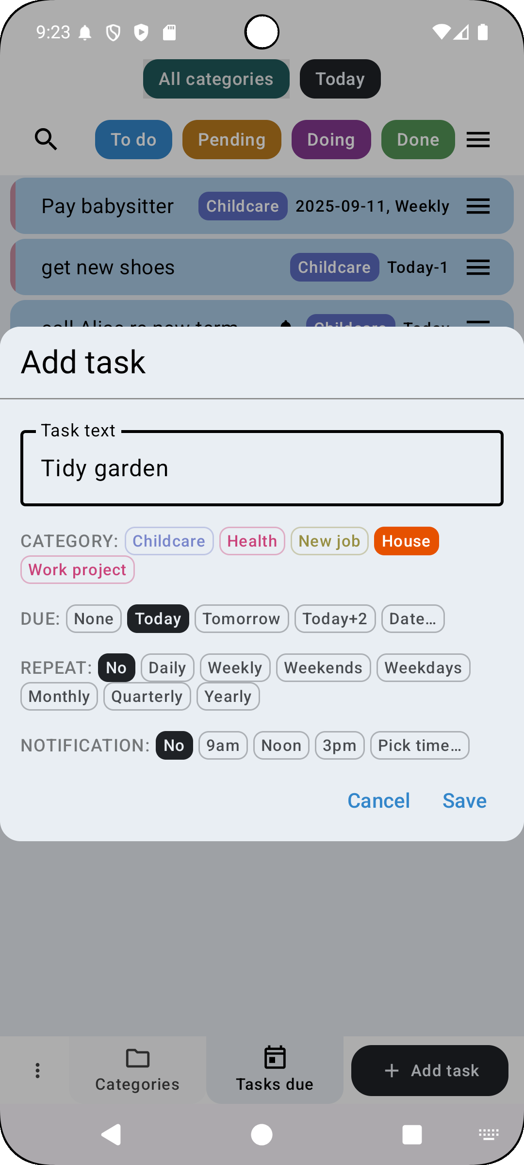 Adding a task