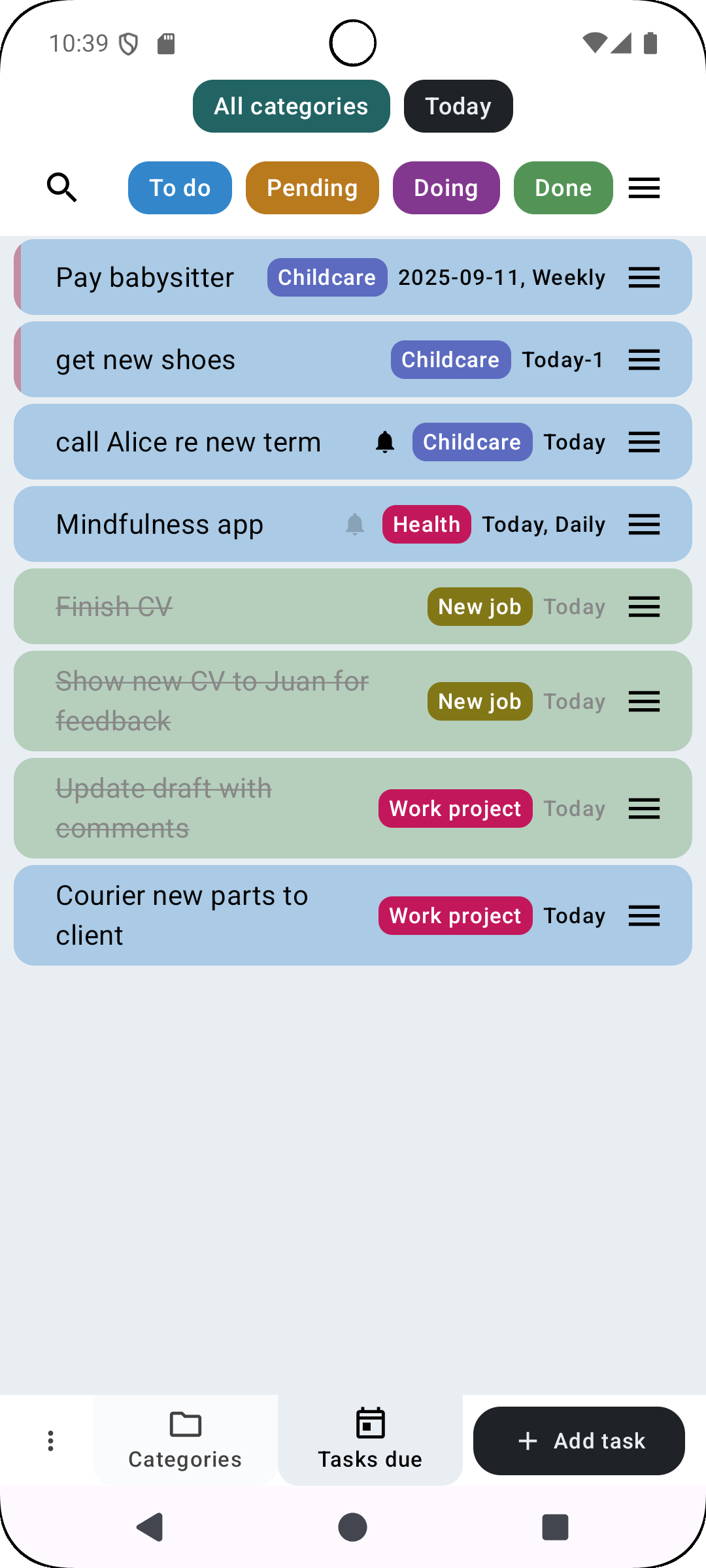 Tasks screenshot